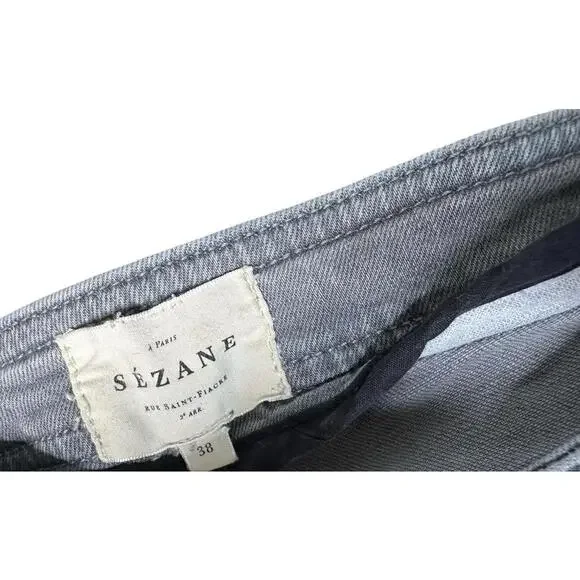 Sezane Clara Trousers Womens 38/6 Gray Denim Pants Stretch Tapered 27 in x 28 in - Picture 5 of 8